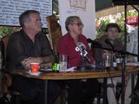 Гојко Ефтовски, новинар од Тетово, Славица Инџевска, заменик-директорка на ФИООМ и Исмет Балажи од Центарот за поддршка на НВО - Кичево